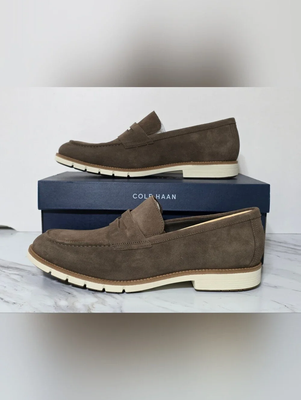 Cole Haan Brown Suede Slip-On Penny Loafers